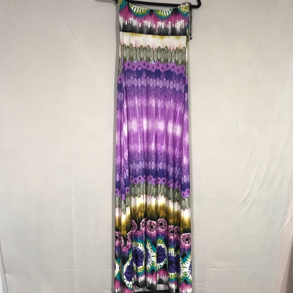 Chico’s Bandeau Maxi Summer Dress Size Small, Bohemian Tie Dye Print, Strapless - Picture 2 of 7